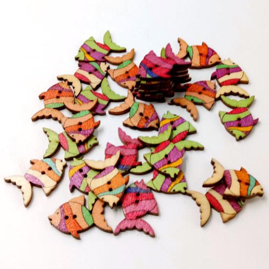 50 Adet Balık Şekli 2 Delik Ahşap Düğme Giysi Dikiş Aksesuarları Çanta Dekor