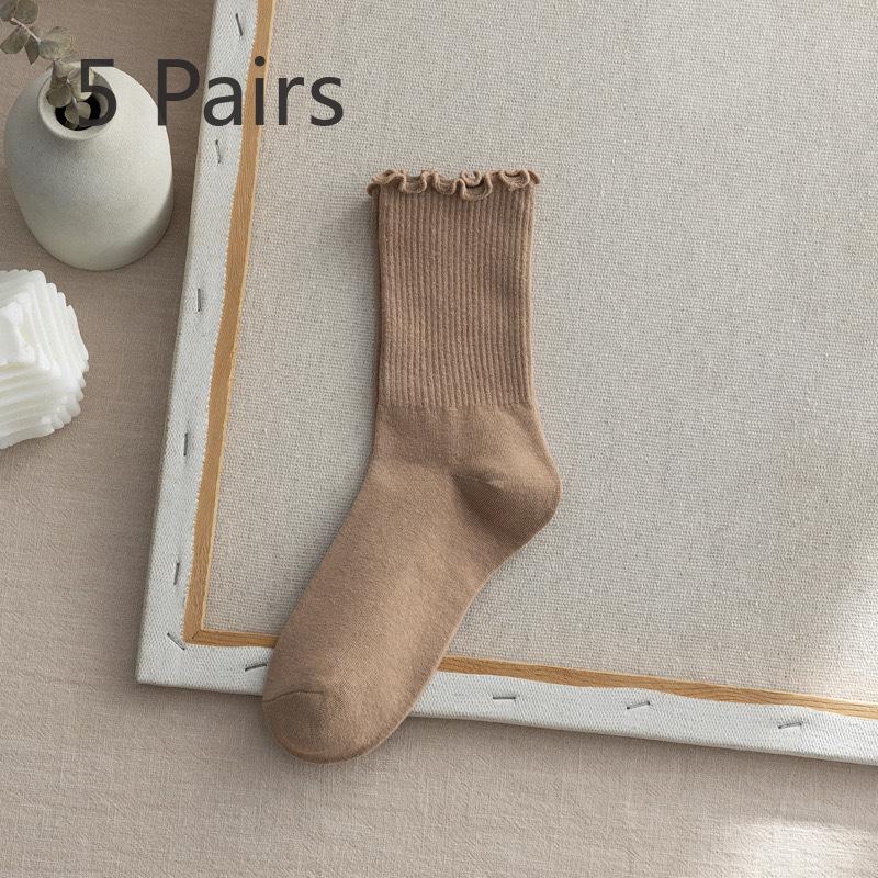 

5 пар новых женских осенне-зимних дышащих носков с перфорацией черного цвета с грибковым кружевом до середины голени 5 Pairs света кофе