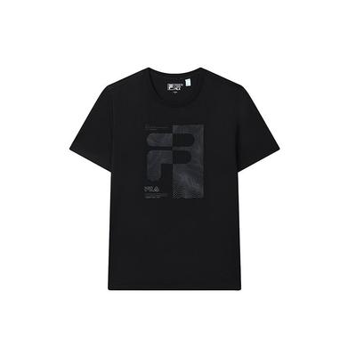 American Vintage Logo Print Casual Round Neck Short Sleeve Drop Shoulder T-Shirt Men T-Shirt Black F11M327104FBK