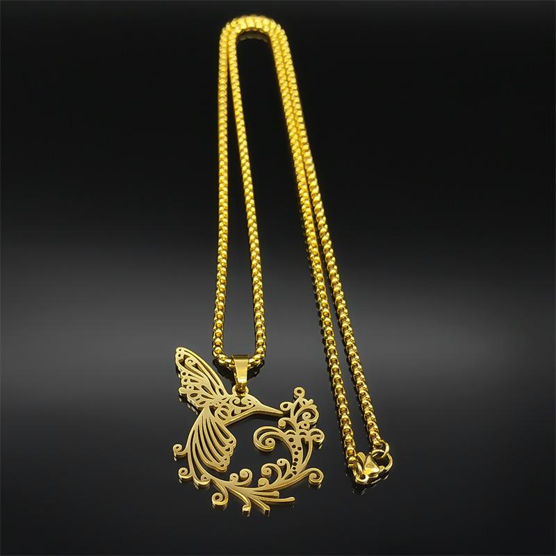 Flower of Life Hummingbird Stainless Steel Pendant Necklace for Women Men Animal Birds Chain Jewelry Accessory