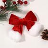 Red Velvet Christmas Bow Hair Clips White Furry Accents Holiday Hair Decor New Year's EVE Decorations Party Hair Accessories