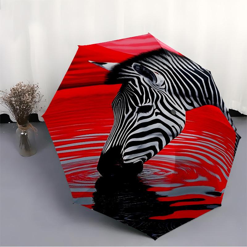 1pc Zebra Reflection Automatic Folding Umbrella - Compact Travel Umbrella with Auto Open/Close 8-Rib Heavy-Duty Shaft for Women/Men -l054