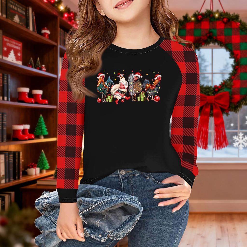 Girls Long Sleeve Christmas Day T Shirts Kids Fall Tops Crewneck Basic Tees 5-14Y