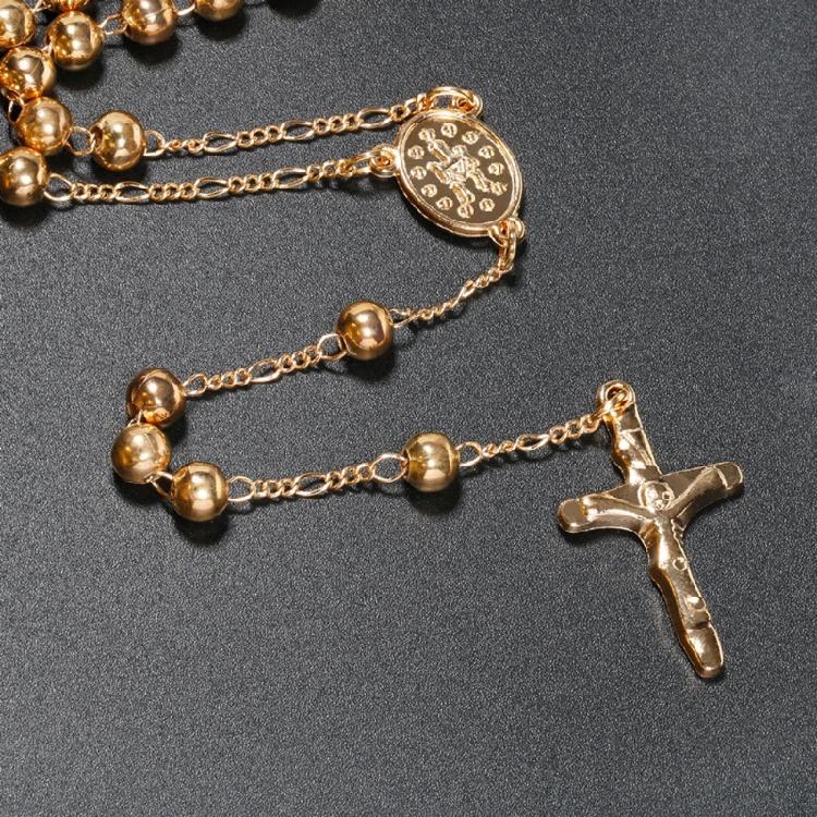 6mm Rosary Bead Necklace Catholic Necklace with Jesus Christ for Cross Pendant