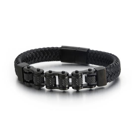 Punk Men Biker Chain Bracelet Genuine Leather Stainless Steel Magnetic Buckle Gift for Men Pulseras