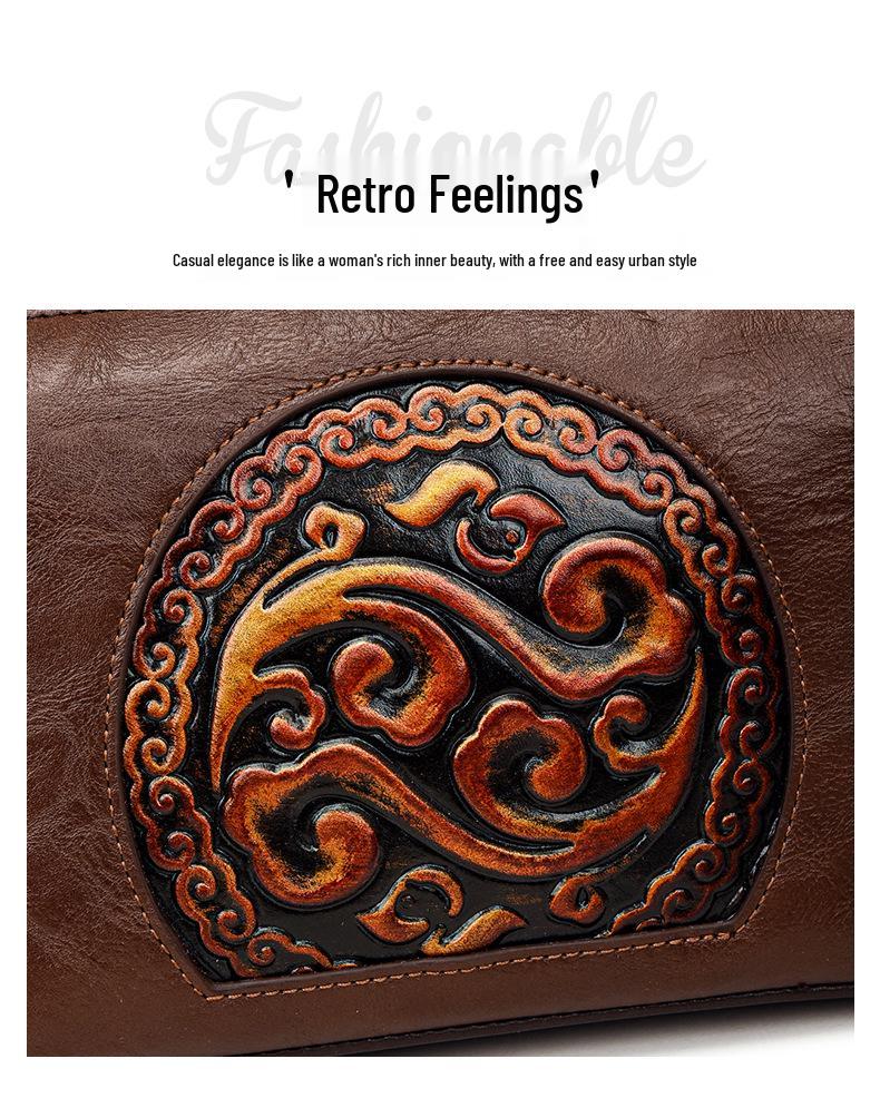 2025 Retro Ethnic Style Women's Genuine Leather Crossbody Bag for Middle-Aged Women