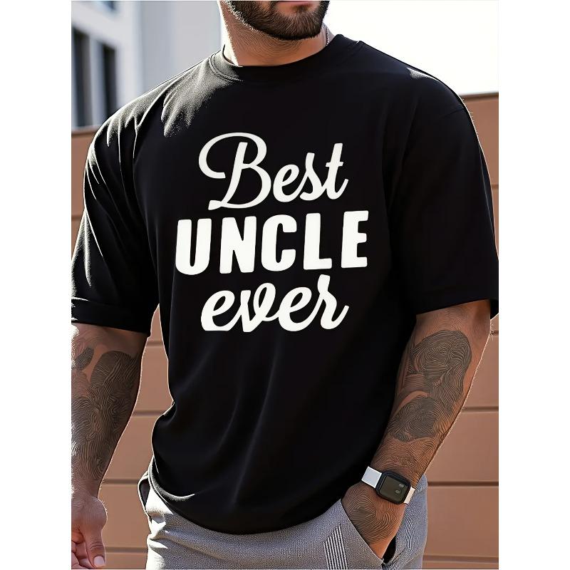 

European sizes Best Uncle Ever Men S Casual Heat Transfer Print T-Shirt - Short Sleeves, Regular Fit, Summer White Print Text T-Shirt 3XL чорний