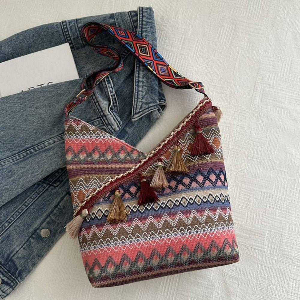 Tassel Bohemian Tote Bag Vintage Fringe Shoulder Bag Casual Ethnic Style Crossbody Bags Travel