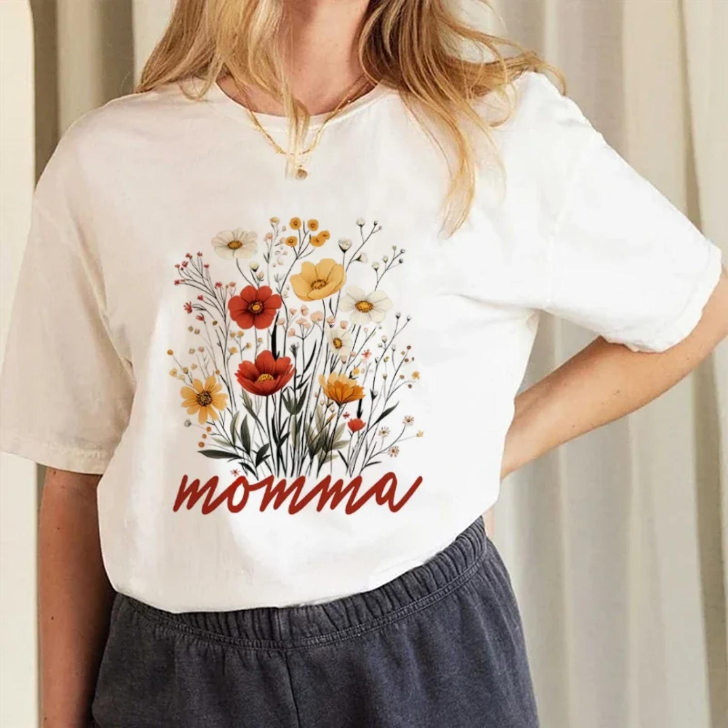 New Women s Short Sleeved 90s Printed Cute Trendy Flower Pattern Women s Basic Top Regular Cartoon Printed Clothes T-Shirt S