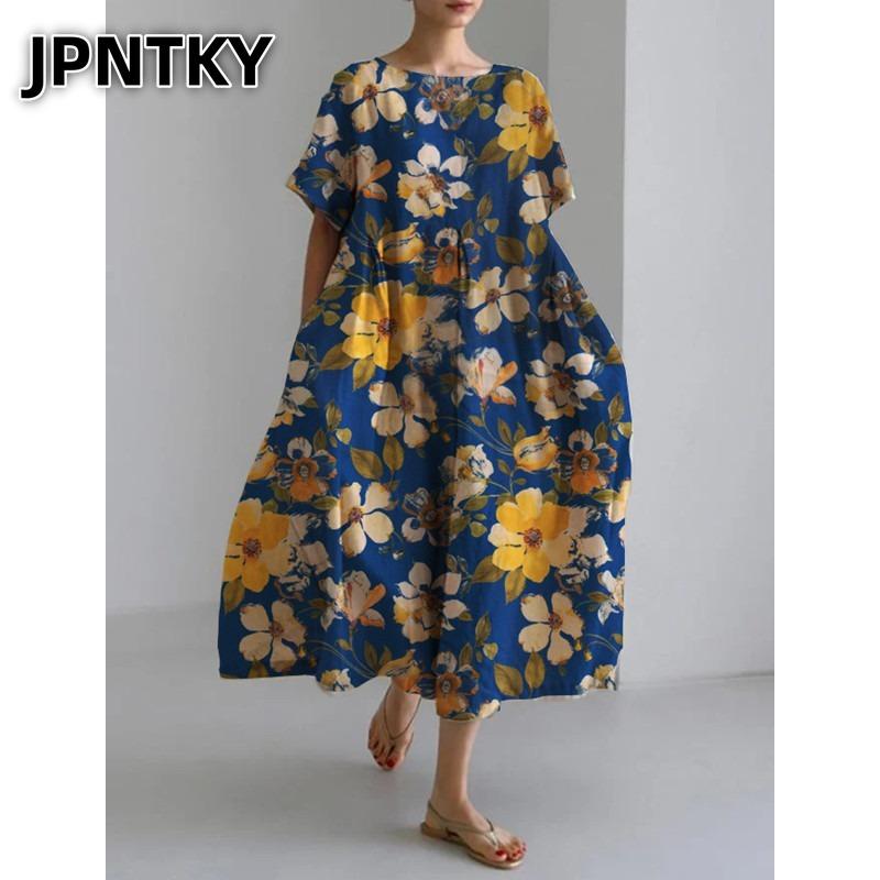 JPNTKY Rochii Casual de Vară Primăvară cu Mânecă Scurtă și Decolteu Rotund