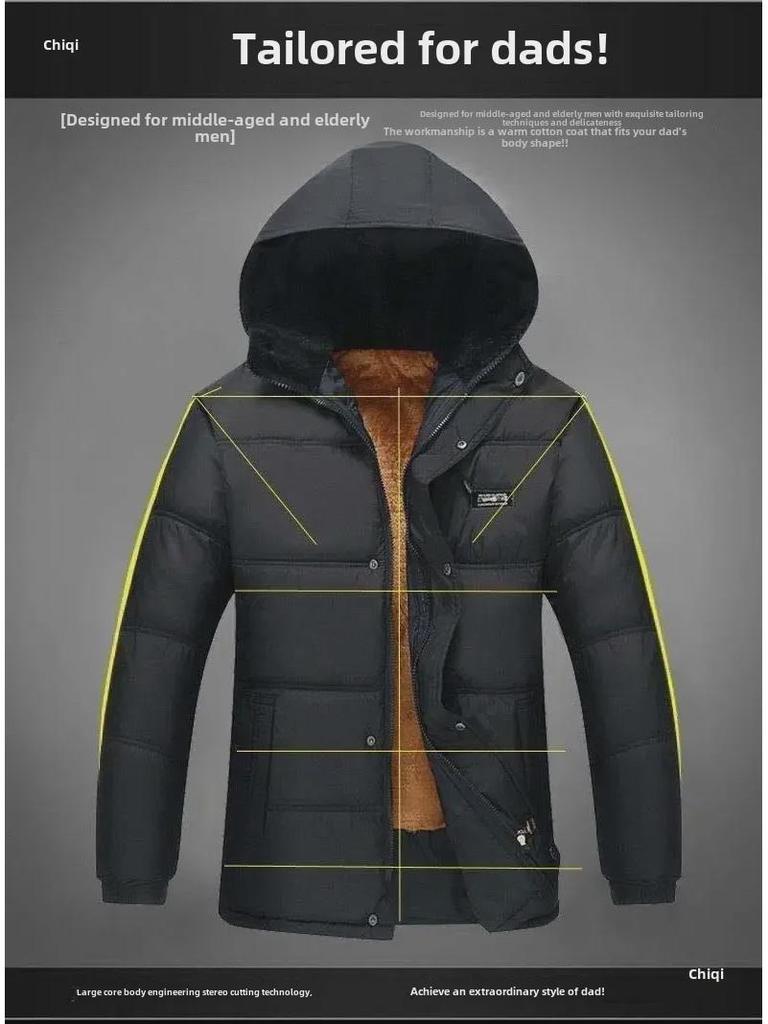 Men's Winter Cotton-Padded Jackets & Coats: Plush, Thickened, Ideal for Middle-Aged & Elderly Dads.