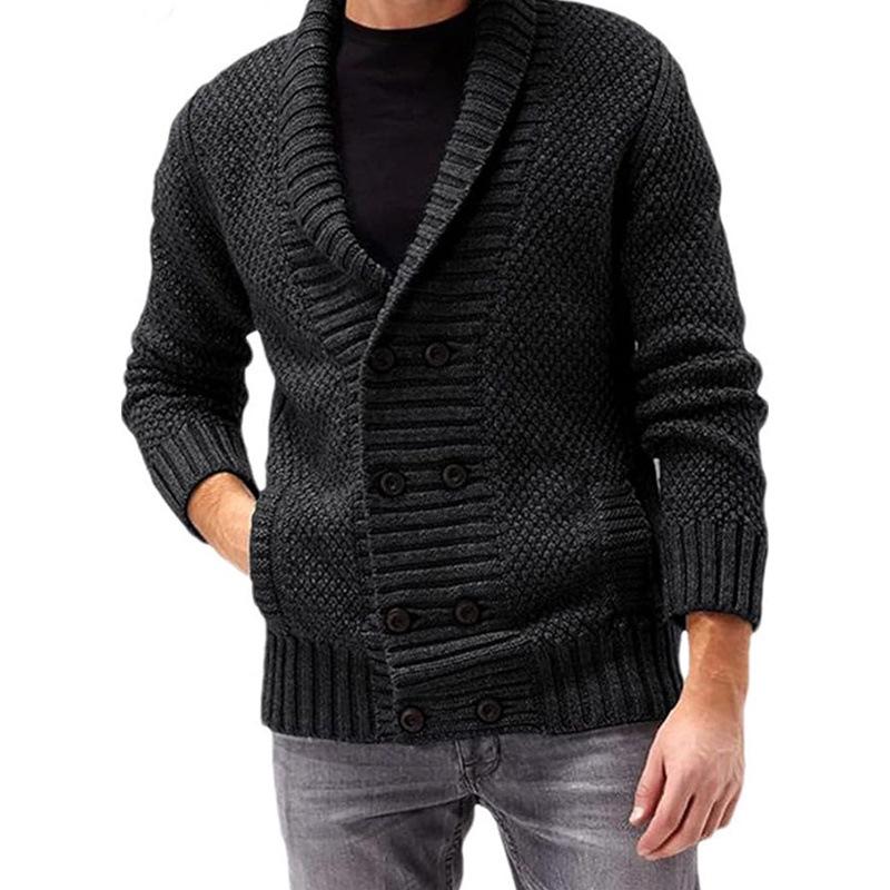 Men's Long Sleeve Solid Color Knitwear - Autumn/Winter Fashion, Comfortable Lapel Design.