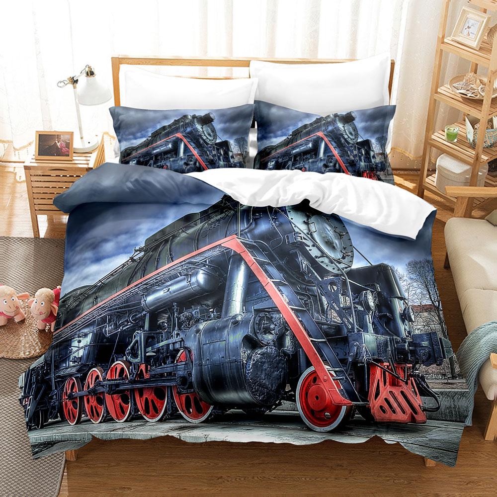 Train Bedding Set Single Twin Full Queen King Size Old Steam Engine Bed Set Aldult Kid Bedroom Duvetcover Sets 3D Pr New