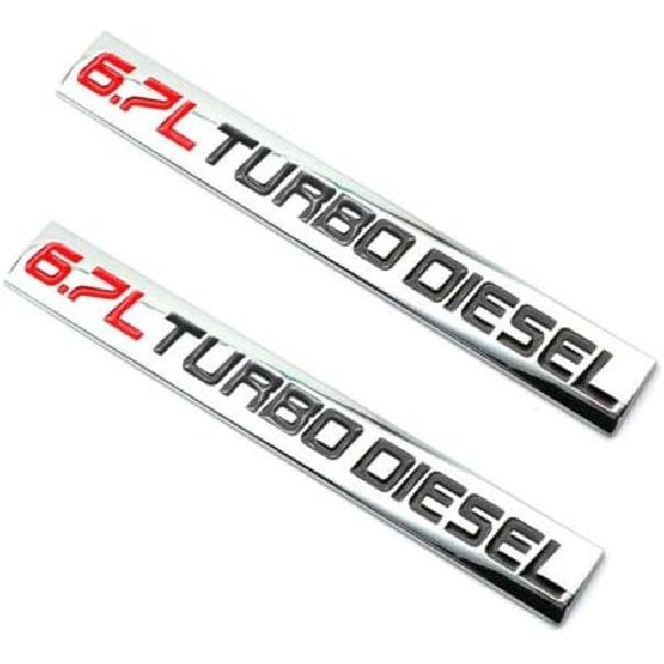 2PCS 6.7L Turbo Diesel Aluminum Trunk Hood Decal Emblem Badge Nameplate Replacement For Trunk Hood Door (Chrome/Black/Red) Chrome/Black/Red