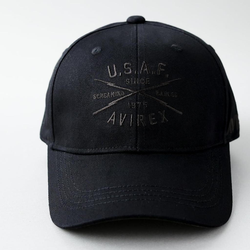 AVIREX ARMY Military Embroidered 6-Panel Low Cap Baseball Cap Hat Men's Full Cap (JP, Alphabet, Free Size, US BASE black)