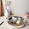 Stainless Steel Metal Mirror Leather Tray Circular Silver Handle Plate Desktop Storage Container Jewelry Tray Fruit Plate