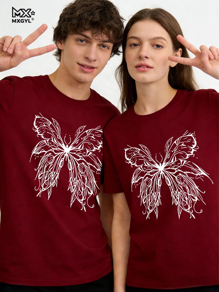 2026 New Style Butterfly Trend Summer Clothes Clothing Ladies Print Fashion T-shirts Short Sleeve Couple Tops Graphic Tee