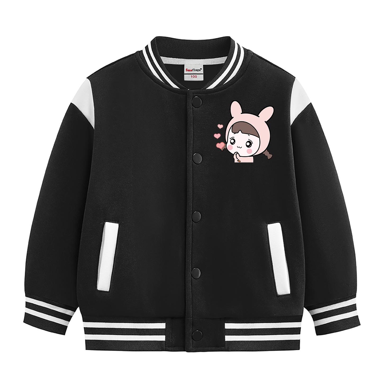 

Girls Thickened Velvet Baseball Jacket - Spring/Winter 2026 Casual for Kids 100cm (Height: 90-100cm)