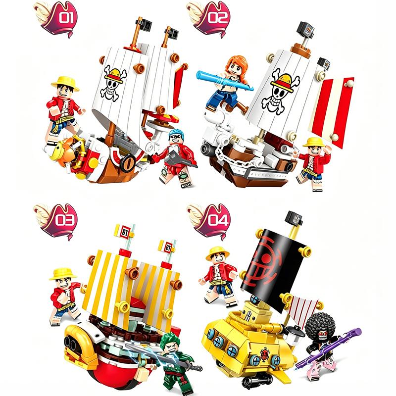 1-4PCS One Piece Thousand Sunny Building Blocks Anime Going Merry Ship Assembly Model Micro Bricks Figures For Children Gift