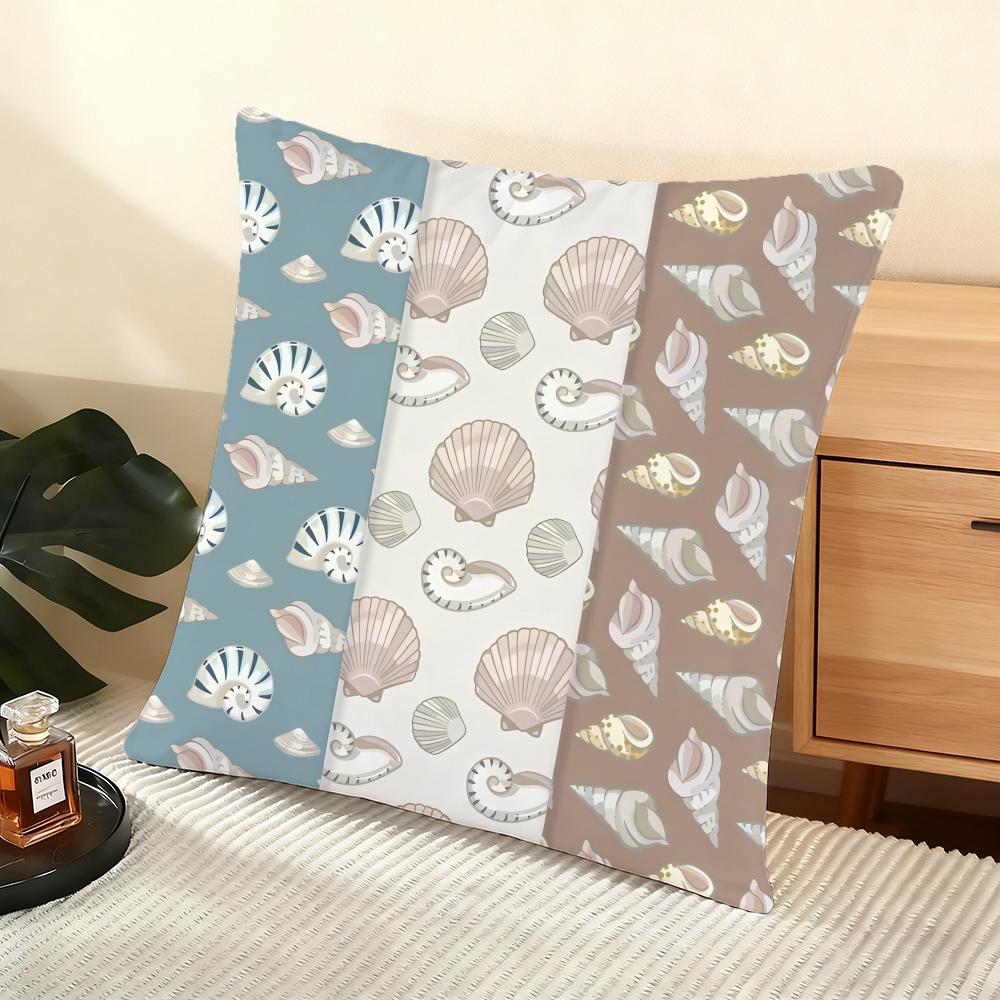 Seashell Pattern Cushion Cover Soft Short Plush Pillow Cover Smooth Cozy Texture Aesthetic Cushion Case Home Decor