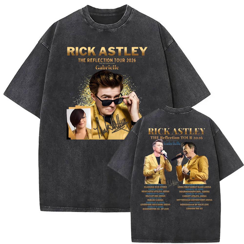 Rick Astley Reflection Tour Print T Shirts Mens Clothing Washed Oversized Tshirts Vintage Short Sleeve T Shirt Streetwear