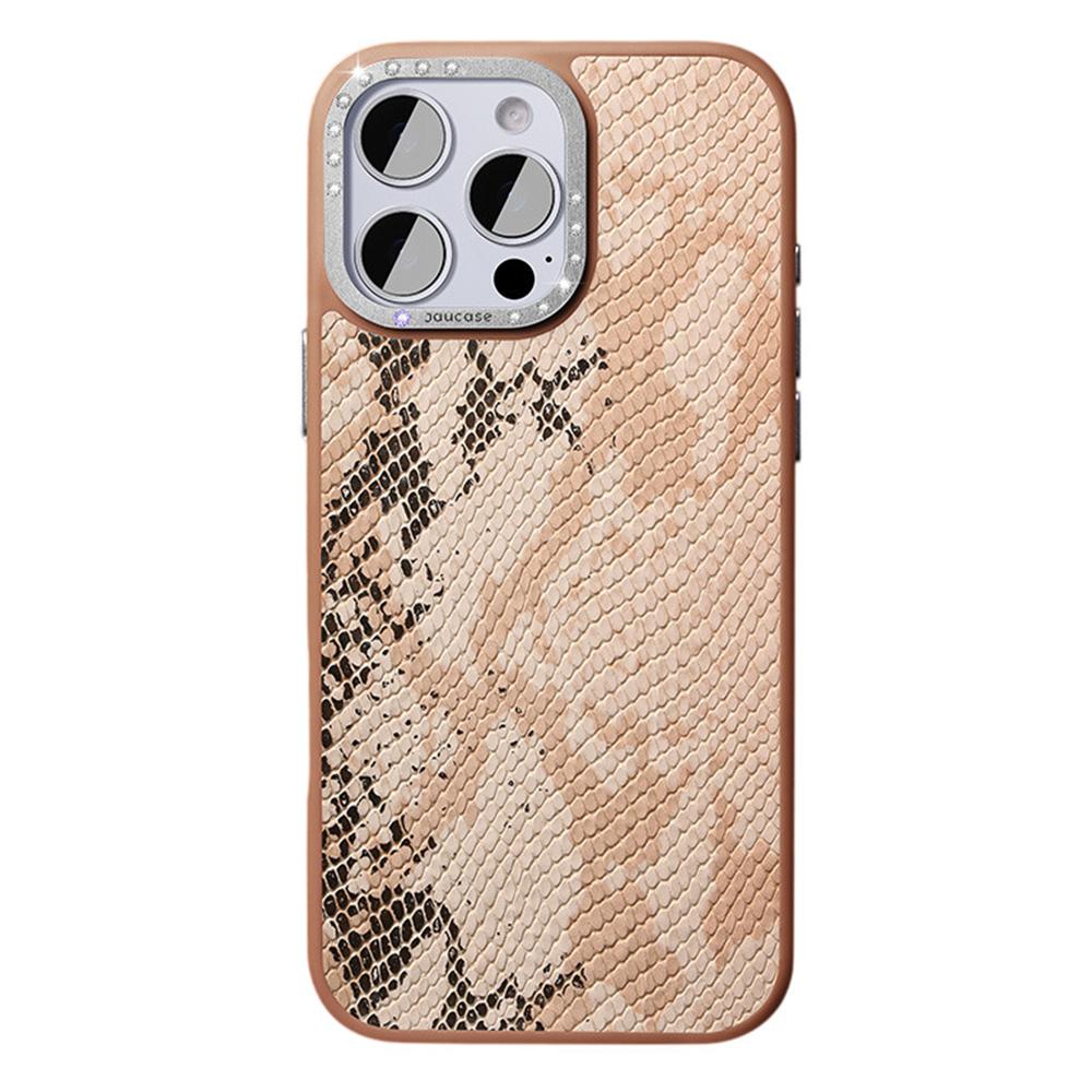 

JAUCASE For iPhone 16 Pro Magnetic Case Snake Texture PU+TPU+PC Phone Back Cover Brown