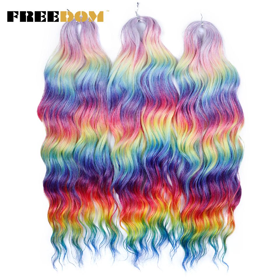 FREEDOM Synthetische Flecht-Haarverlängerungen Tief Gewellt 24 Zoll Lang Lockige Braids Haare Ombre Braun Regenbogen Twist Häkel-Haar