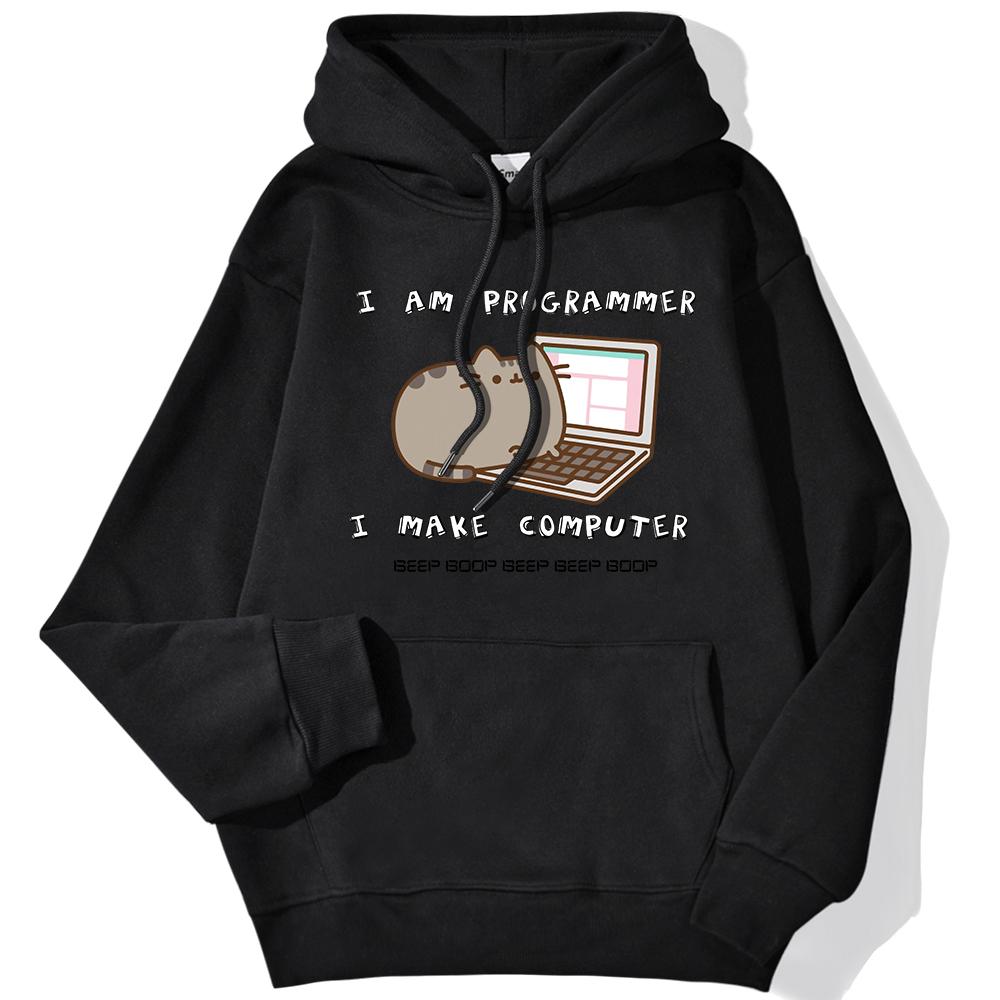 Sporty Women's Sweatshirt I Am Programmer I Make Computer Printed Streetwear Long Sleeve Pocket Hoodie Comfortable Streetwear