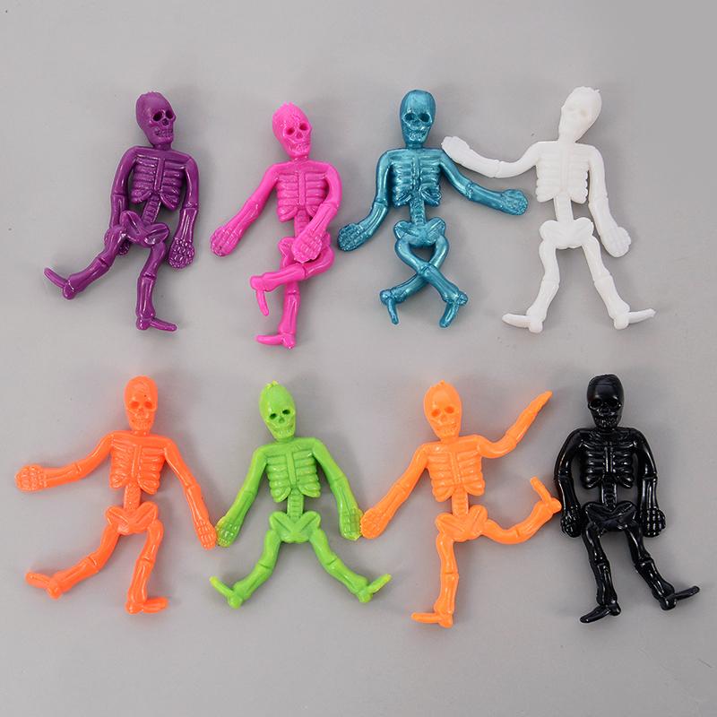 16Pcs Halloween Stretchable Skeleton Man Kids Party Favors TPR Soft Rubber Zombie Horror Doll Stress Relief Toy Halloween Gifts