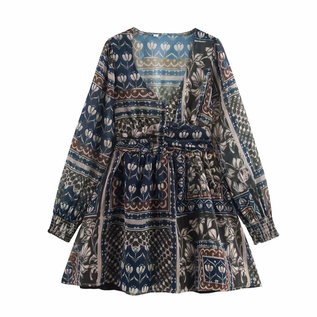 Women's Spring 2025 Metallic Thread Print Mini Dress - European & American Style