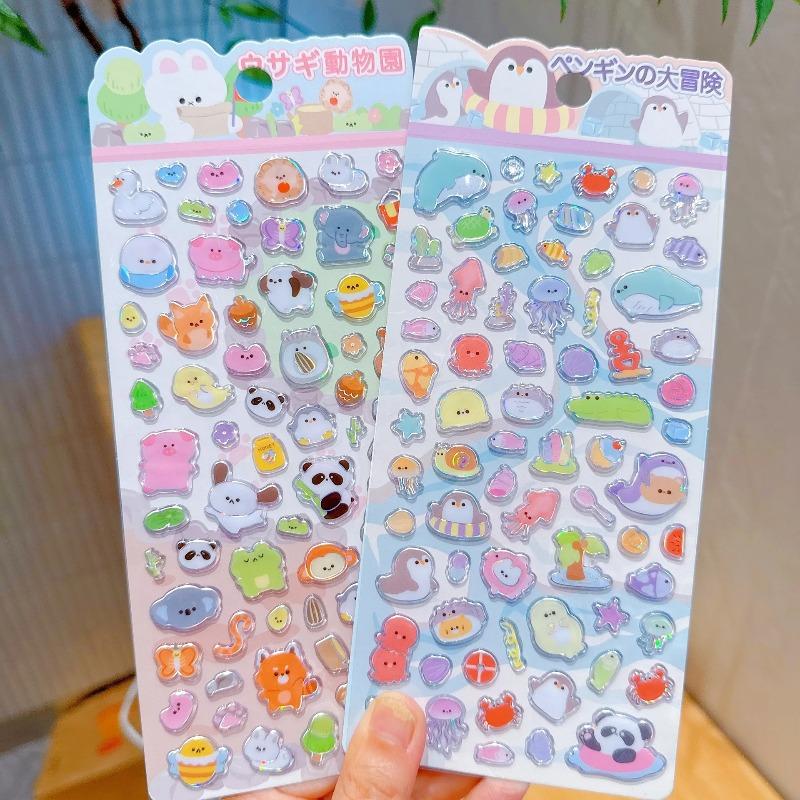 Japanese Cute Animal Jelly Stickers 3D Puffy Crystal Resin Decals for Children Reward Album Phone Decoration