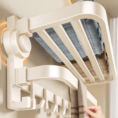 Porte-serviettes de salle de bain blanc crème à ventouse sans perçage avec étagère