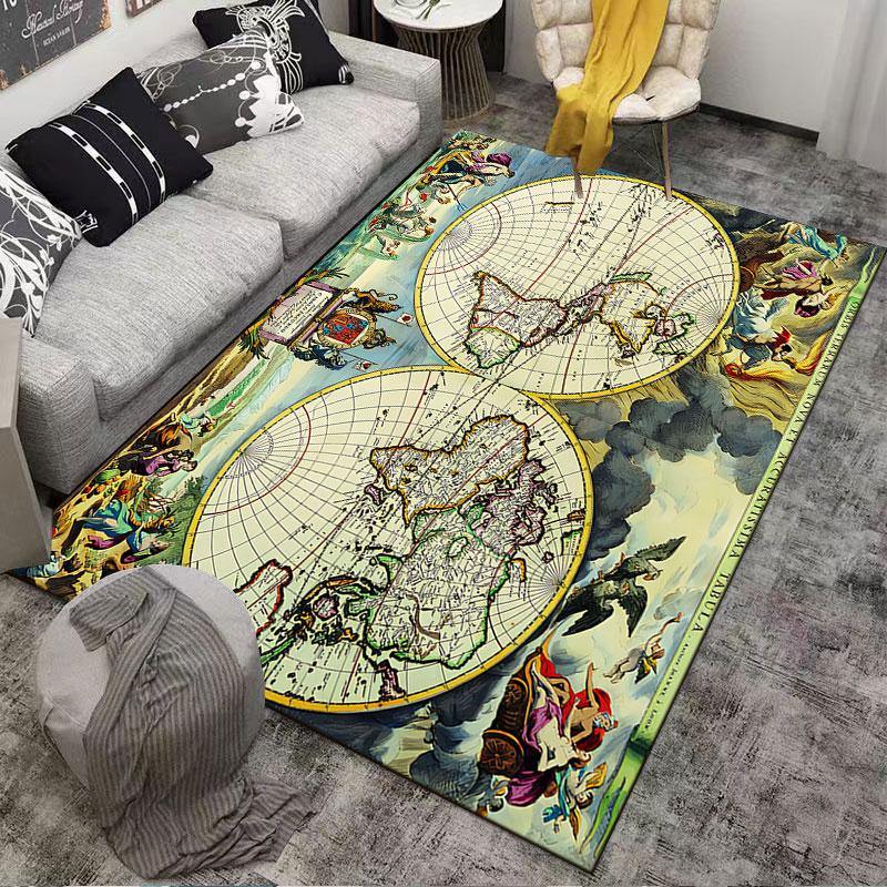Vintage World Map Carpet suitable as a non-slip mat for the living room or bedroom sofa