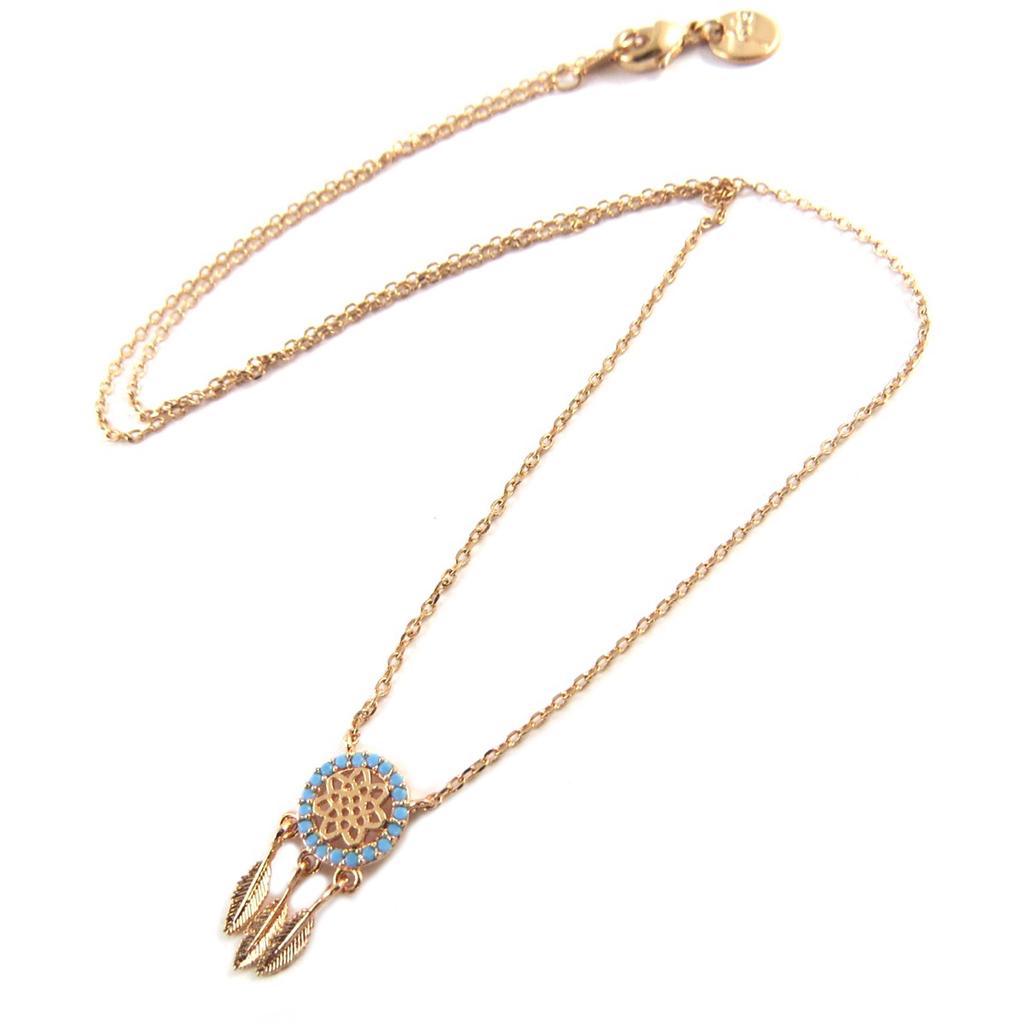 7bis [Q0984] - Handmade 'Boho' Necklace (dreamcatcher) Pinkish Gold Turquoise - 15x8 Mm