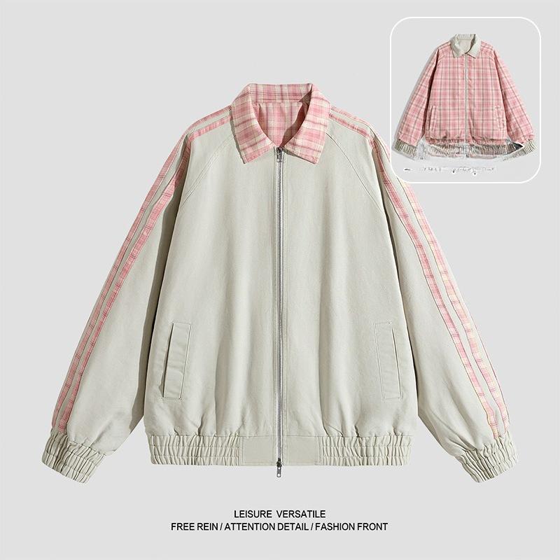 Minimalist Pure Cotton Jacket Men's 2026 Jacket Striped Reversible Wear Casual Men's Lapel Spring Autumn Men's Clothes Breathable Work Casual Jacket