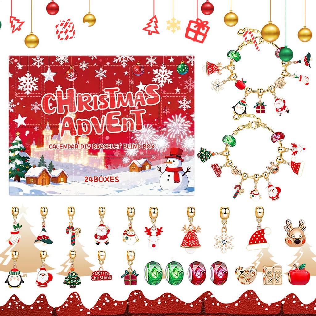 New Christmas Advent Calendar 24 Grid Countdown DIY Bracelet Advent Blind Box Christmas Decoration Surprise Blind Box Gifts