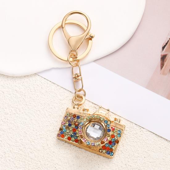 Portachiavi Ciondolo Strass Intarsiati Design Fotocamera Portachiavi con Moschettone Anti-Ossidazione Accessorio per Zaini