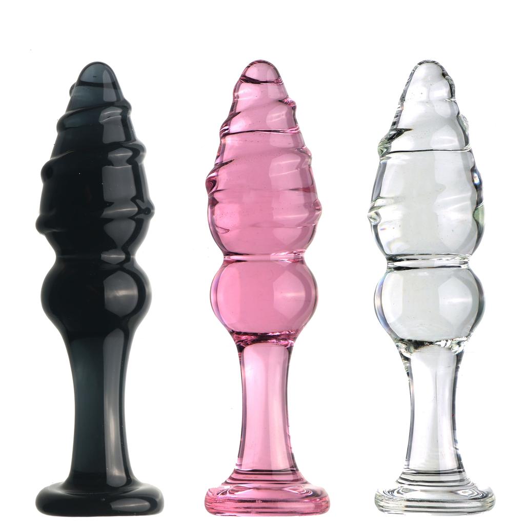 VaHppy Glass Pull Beads Anal Toys Fine Thread 3.5cm140g Black/Pink/Transparent with base sex toys Anal Plug Masturbators SM