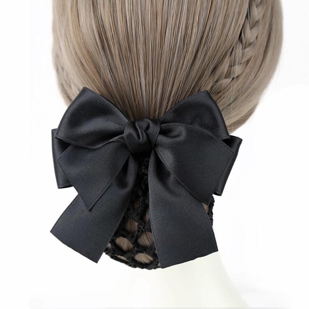 Sweet Comfortable Bowknot Knit Hair Net Vintage Double Layer Cover Net Hair Clip Elegant Spring Clip Ponytail Clip Daily Use