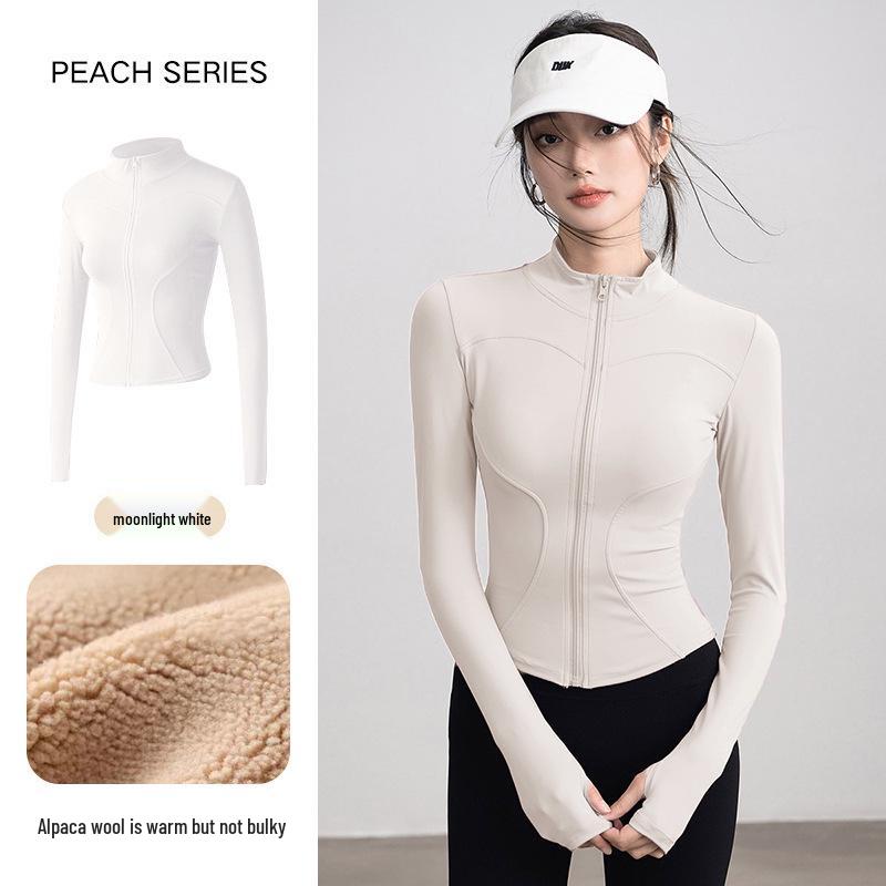 Women's Plus Velvet Sports Jacket - Slimming, Versatile Yoga Wear, High-End Feel, Warm Top for Running & Fitness