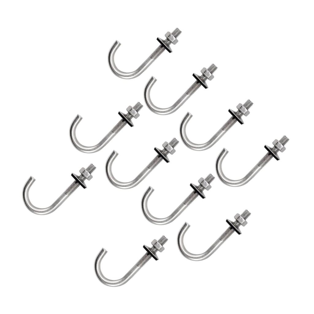 10 PCS J Hook Stainless Steel Heavy Duty Weather Resistance Handle Roof Concrete with Hex Nut for Concrete Applications