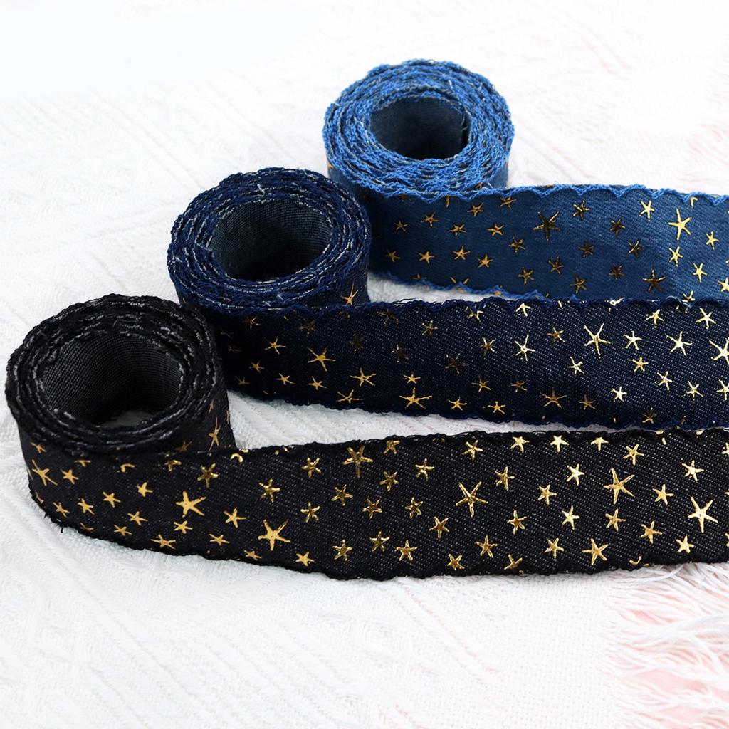 Retro Denim Ribbon With Star For Creative DIY Projects Clothing Decoration Vintage Blue Denim Trim Unique Star