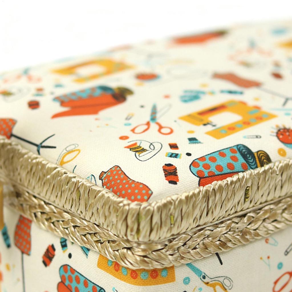 Large Sewing Basket Multi-Compartment With Removable Tray Handle Portable Sewing Organizer Vintage Box For Thread Needles