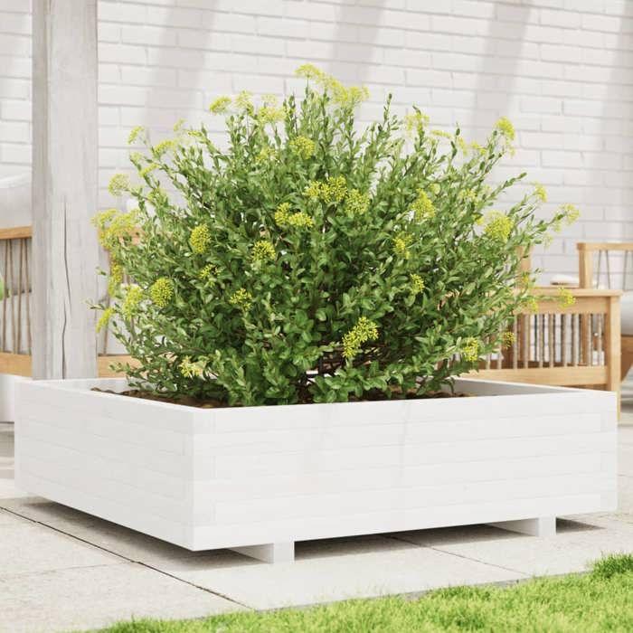 VidaXL Jardinière blanc 90x90x26,5 cm bois de pin massif, jardinière d'extérieur, bac à fleurs, boîte à plantes, jardinière 847314