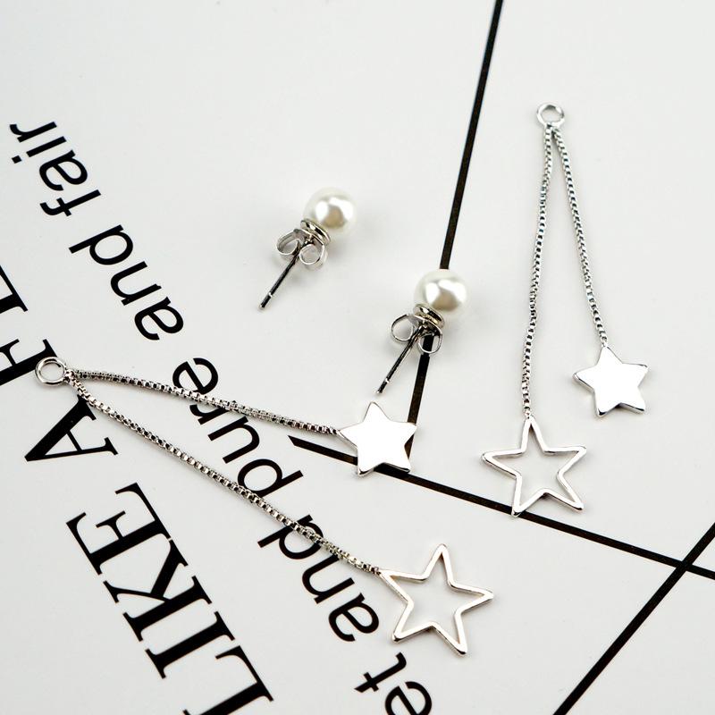 Exaggerated Tassel Fashionable Earrings for Women Imitation Earrings Geometric Five-pointed Star Rear Hanging Pearl Mid-length Earrings