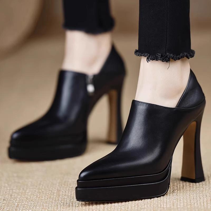 Fashion Super High Heel Platform Single Shoes Women's Fashion Pointed Toe Side Pull Anti-slip Wear-resistant Low Top Shoes