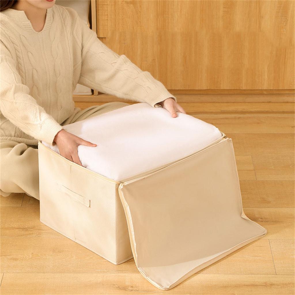 Fabric Zipper Storage Box Large Capacity Foldable Organizer Container with Handle for Clothes Bedding Toys and Household Items 51x39x32cm