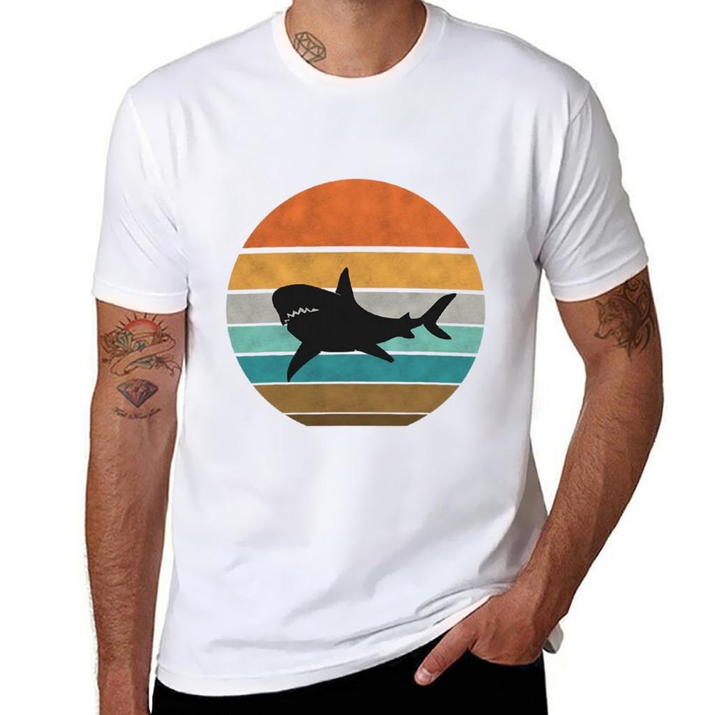 Vintage Retro Shark Silhouette Funny Tshirt Construction Work Tee Shirt