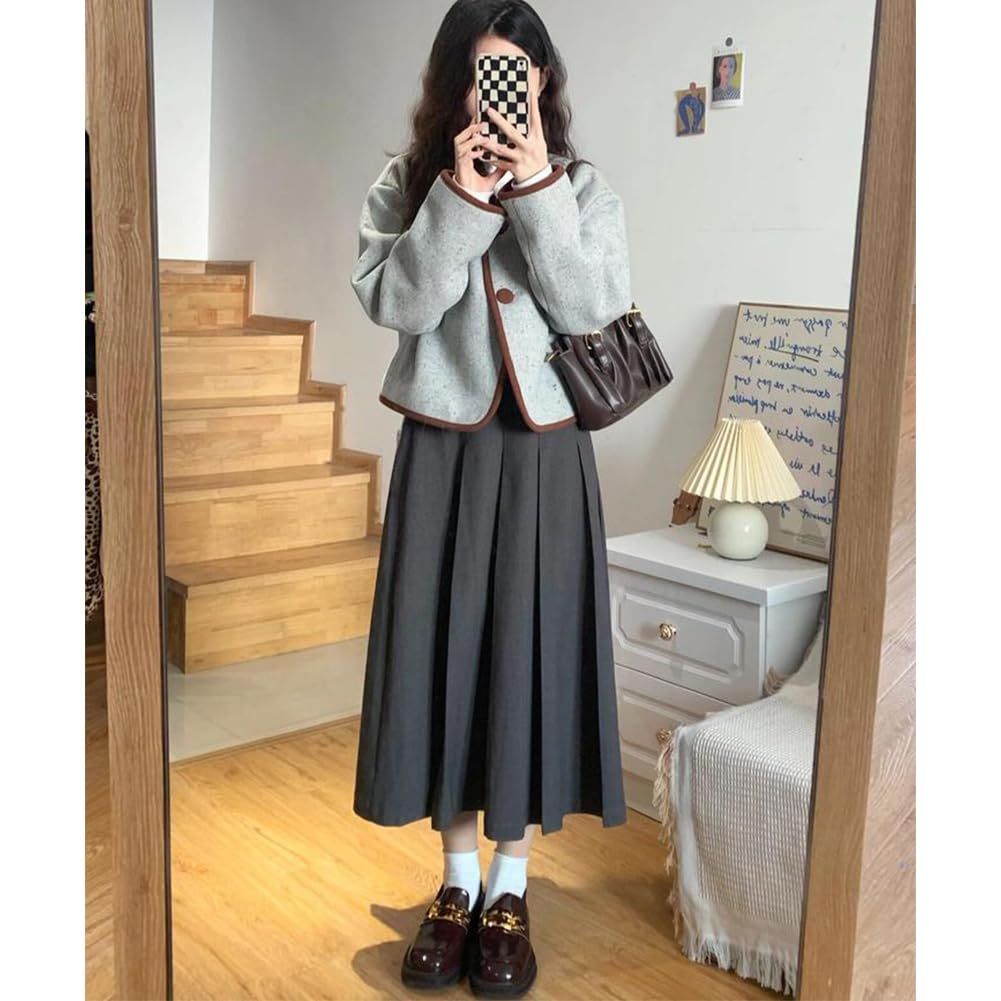 KANO SEIKA Pleated Long Skirt with Uniform Elastic High Loose Plus Sizes Simple Perfect for Everyday and Solid Size L Women's Belt, Skirt, Waist,