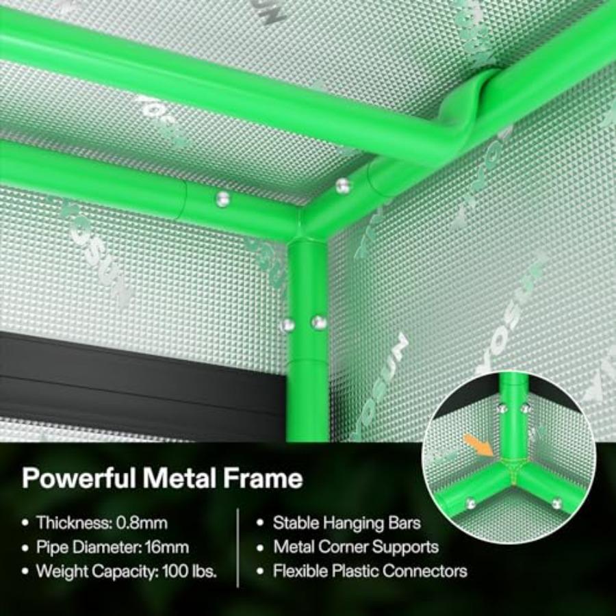 R446 4x4 Grow Tent 48x48x72 Roof Cube Tent with Observation Window and Floor Tray for Hydroponics Indoor Plant Setup Compatible